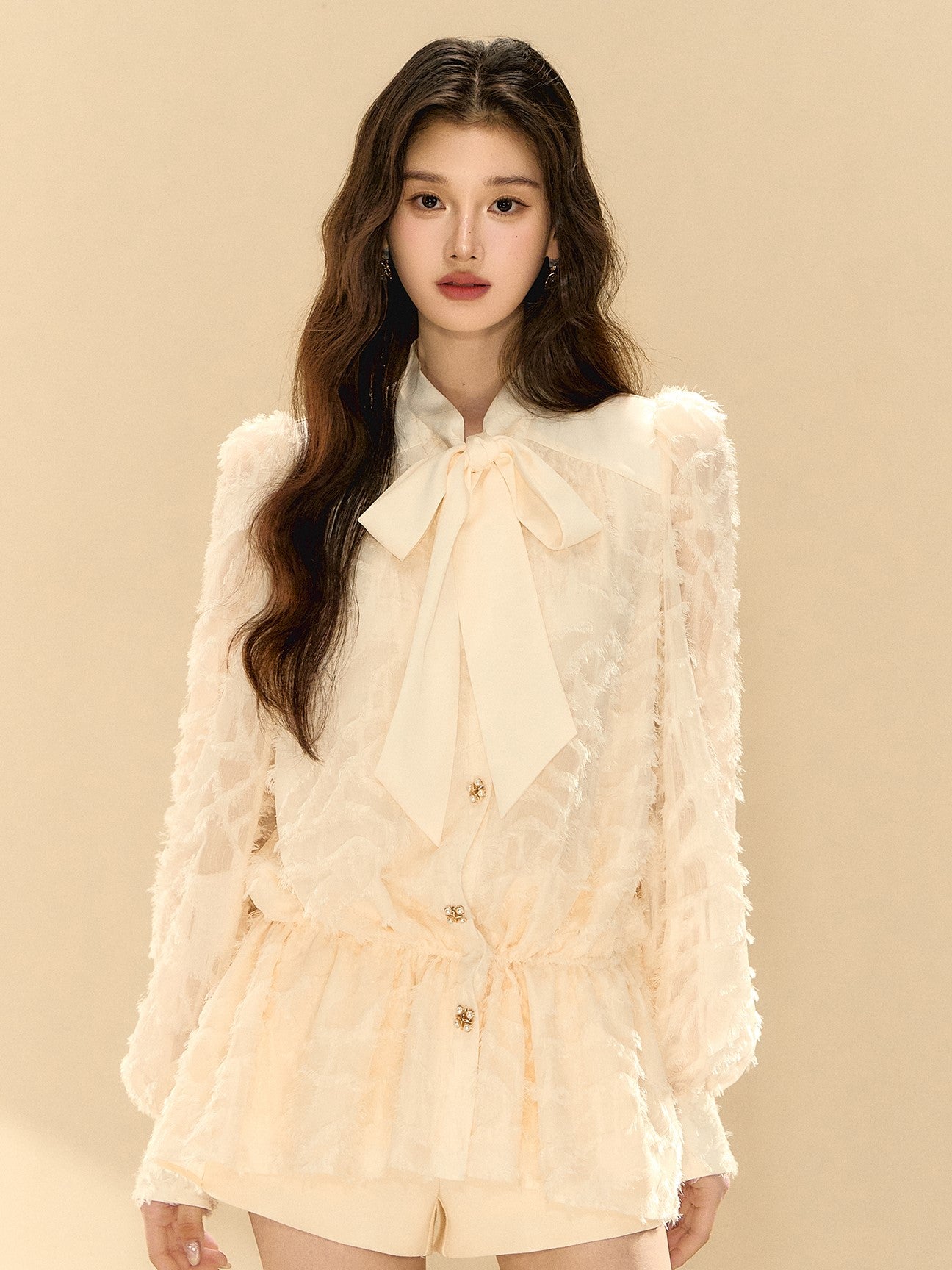 Puff Sleeves Bow Shirt Dress OSH0139