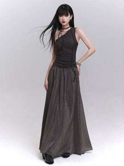 One-shoulder Suspender Long Dress LAD0196