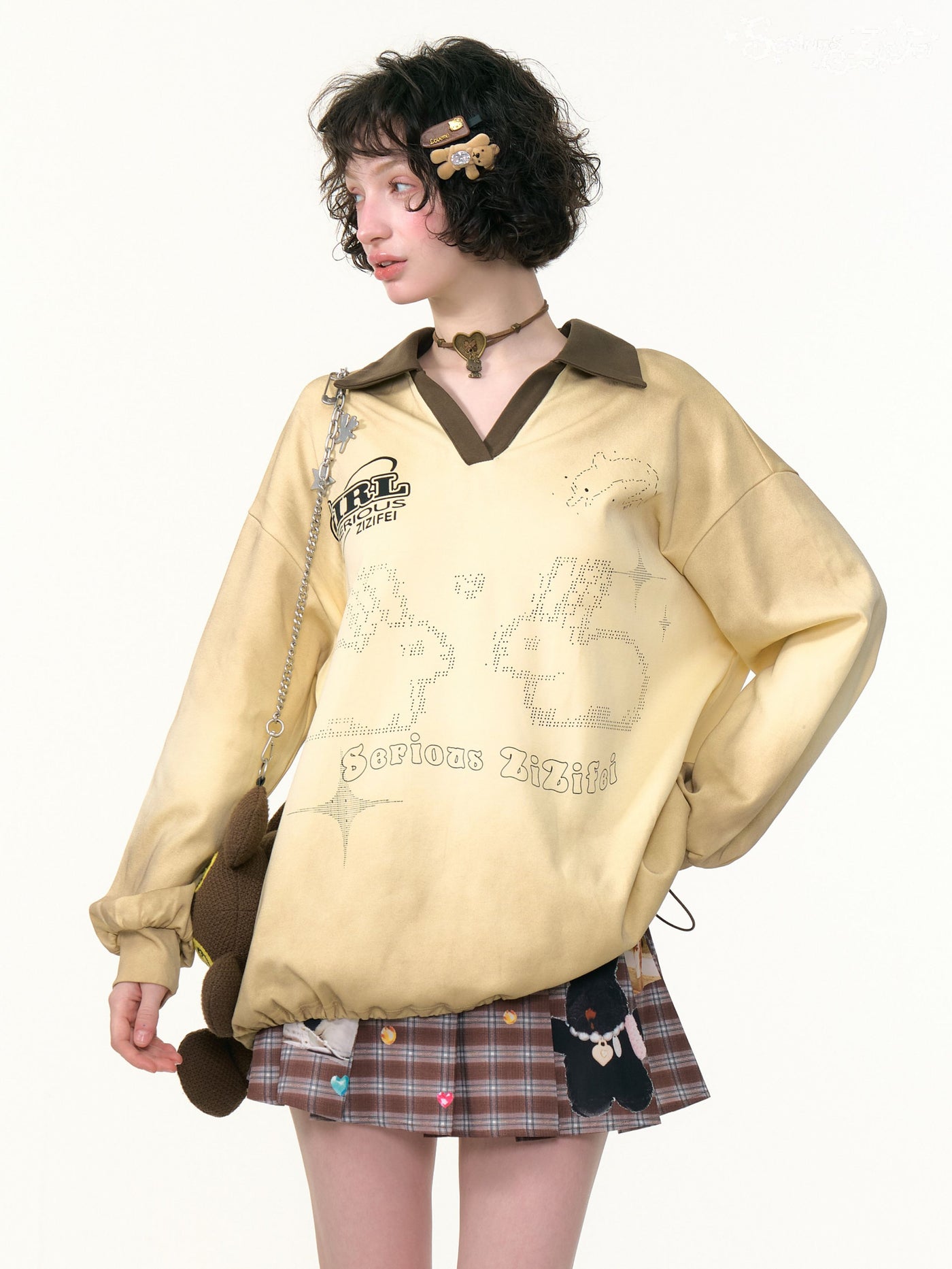 Gradient Rabbit Prints V-neck Sweatshirt ZIZ0305