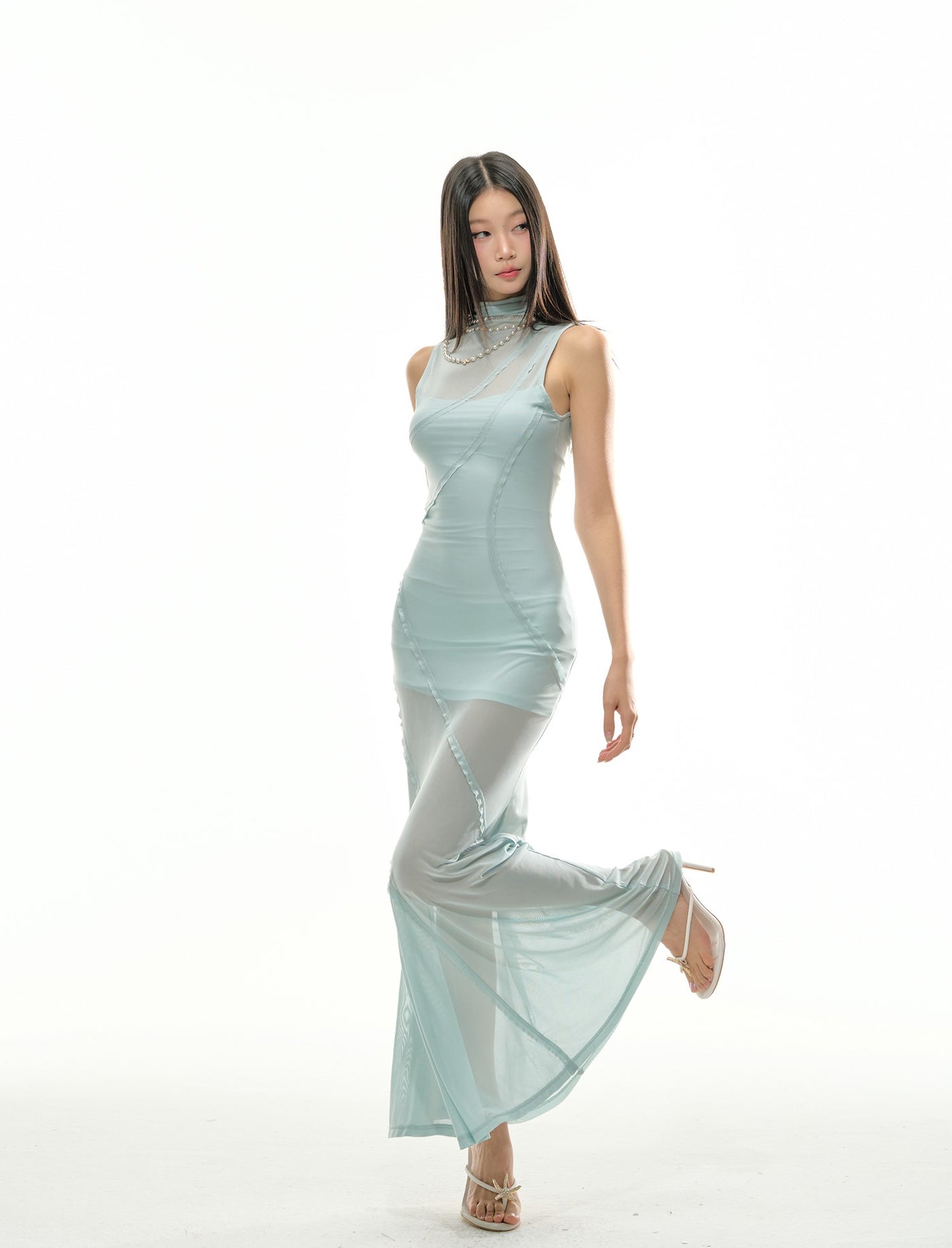 Mesh Shaping Long Dress 4MU0107