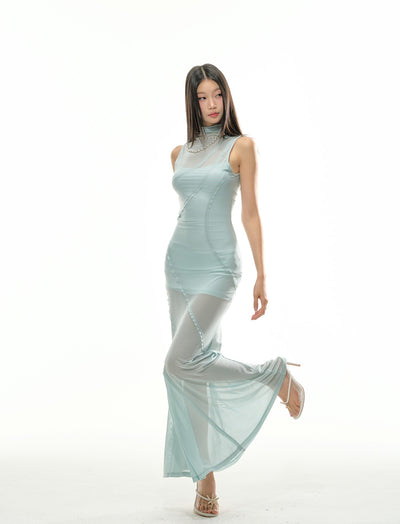 Mesh Shaping Long Dress 4MU0107