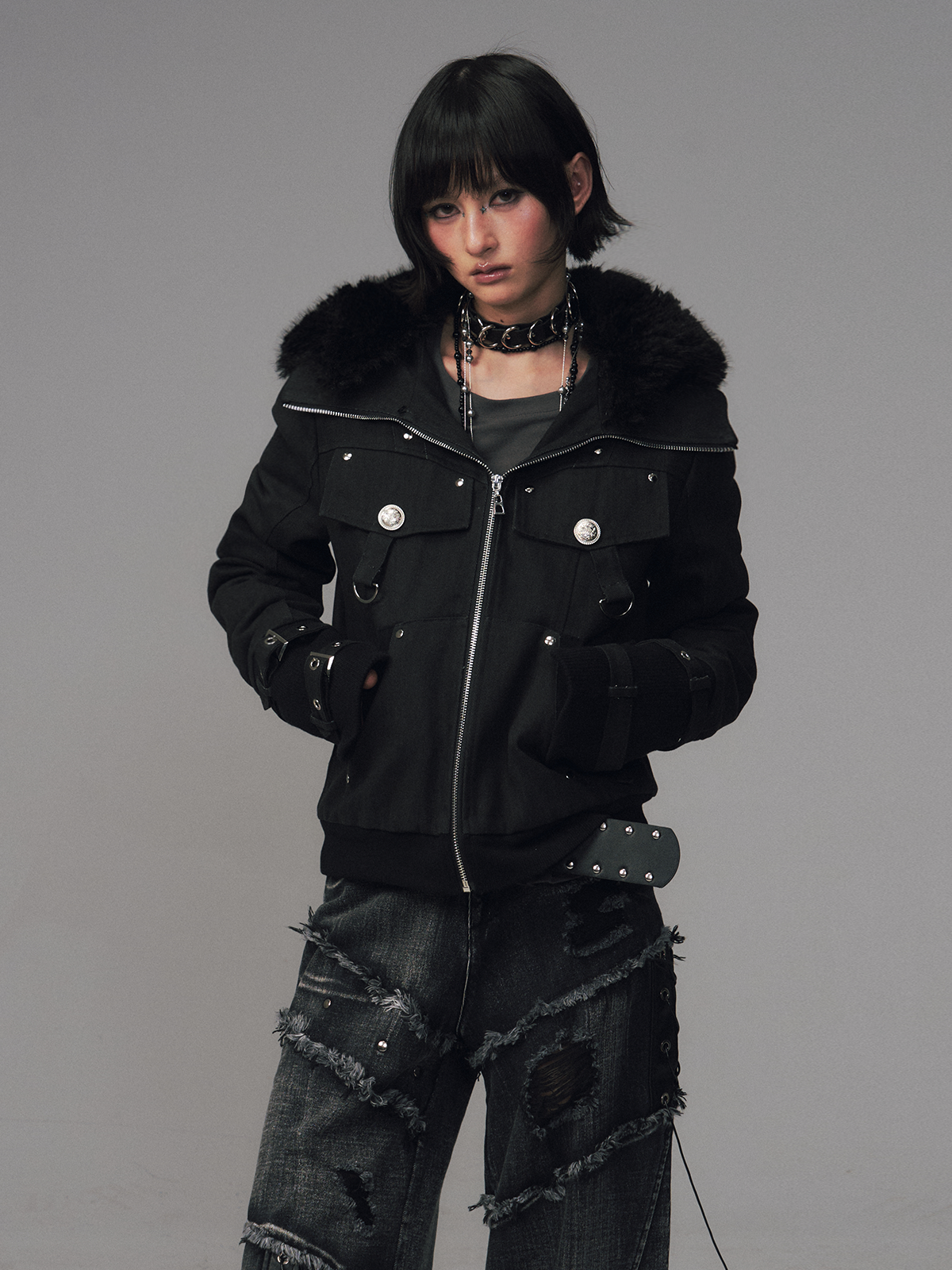 Detachable Furry Hooded Quilted Jacket FRU0128