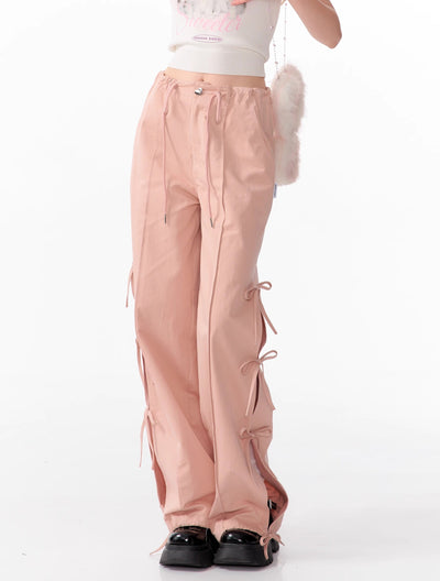 Bow High Waist Slim Straight Wide Leg Casual Pants ZIZ0104