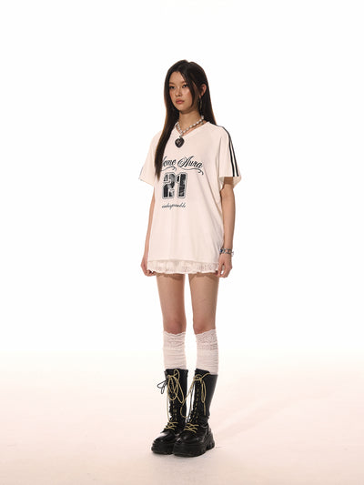 Letter Print V-neck Casual T-shirt ACM0089