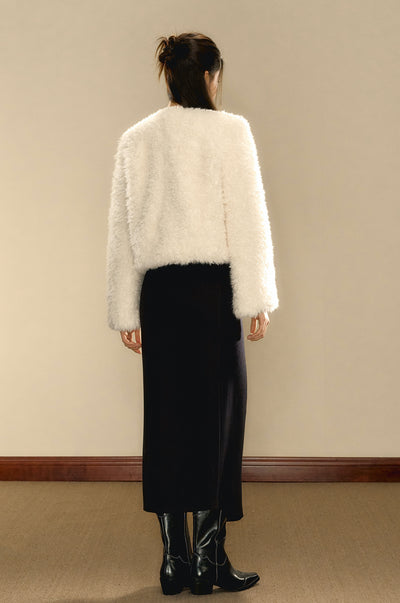 Eco-friendly Fur Asymmetrical Warm Iimitation Lambswool Short Jacket OSH0095