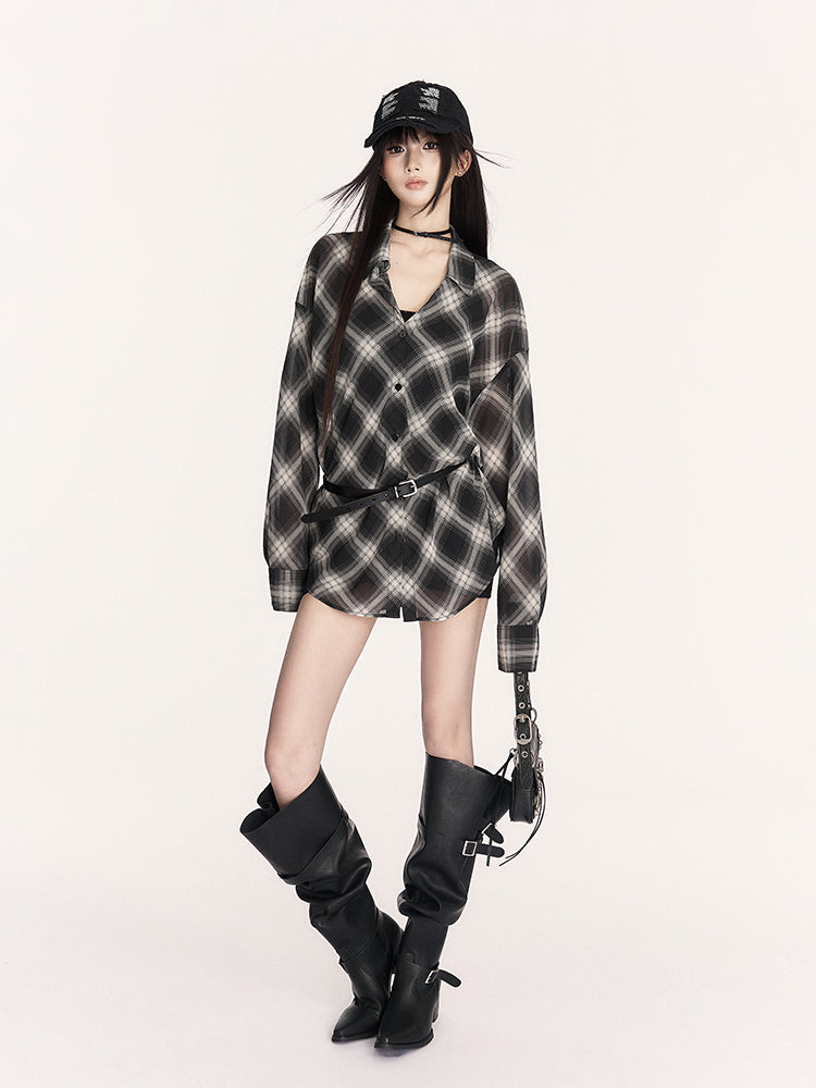 Sunscreen Retro Plaid Loose Shirt VOC0406