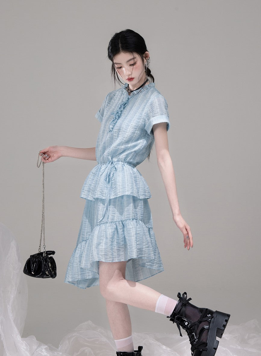 Ruffled Asymmetric Shirt Dress COT0301