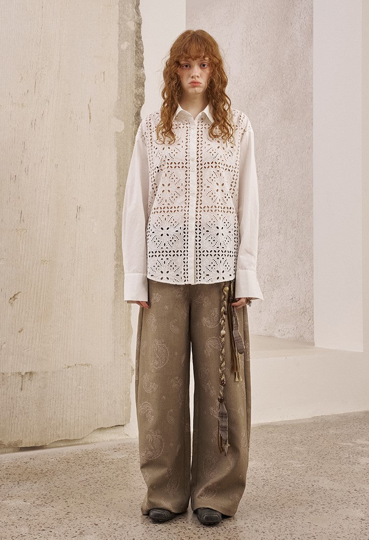 Lace Stitching Hollow Shirt DID0250