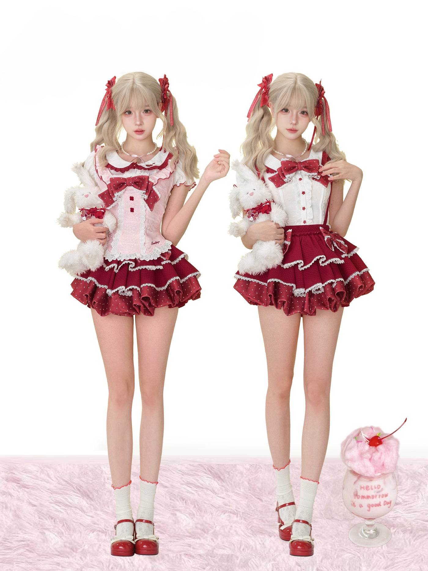Polka Dot Lace Bow Shirt/Apron/Skirt SER0168