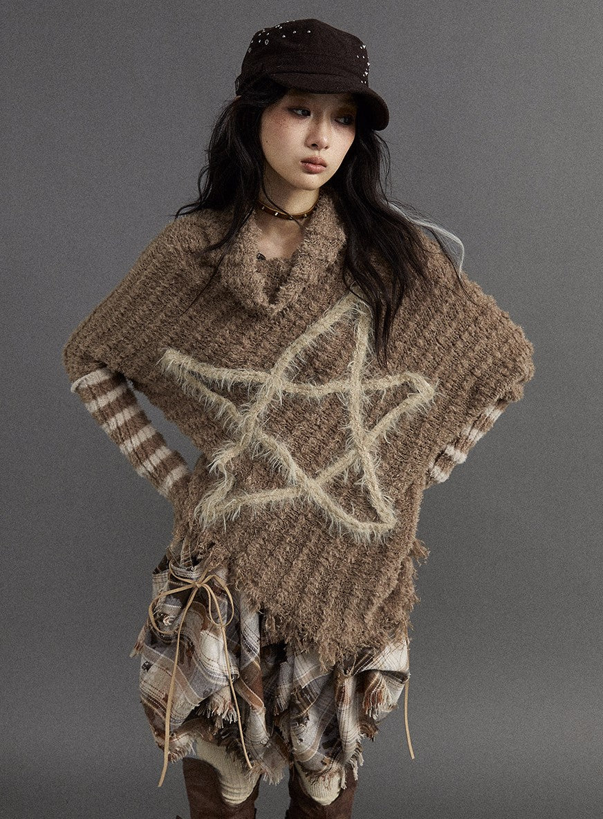 Punk Street Rebellious Five-pointed Star Striped Loose Knitted Sweater NOR0102