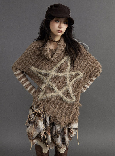 Punk Street Rebellious Five-pointed Star Striped Loose Knitted Sweater NOR0102