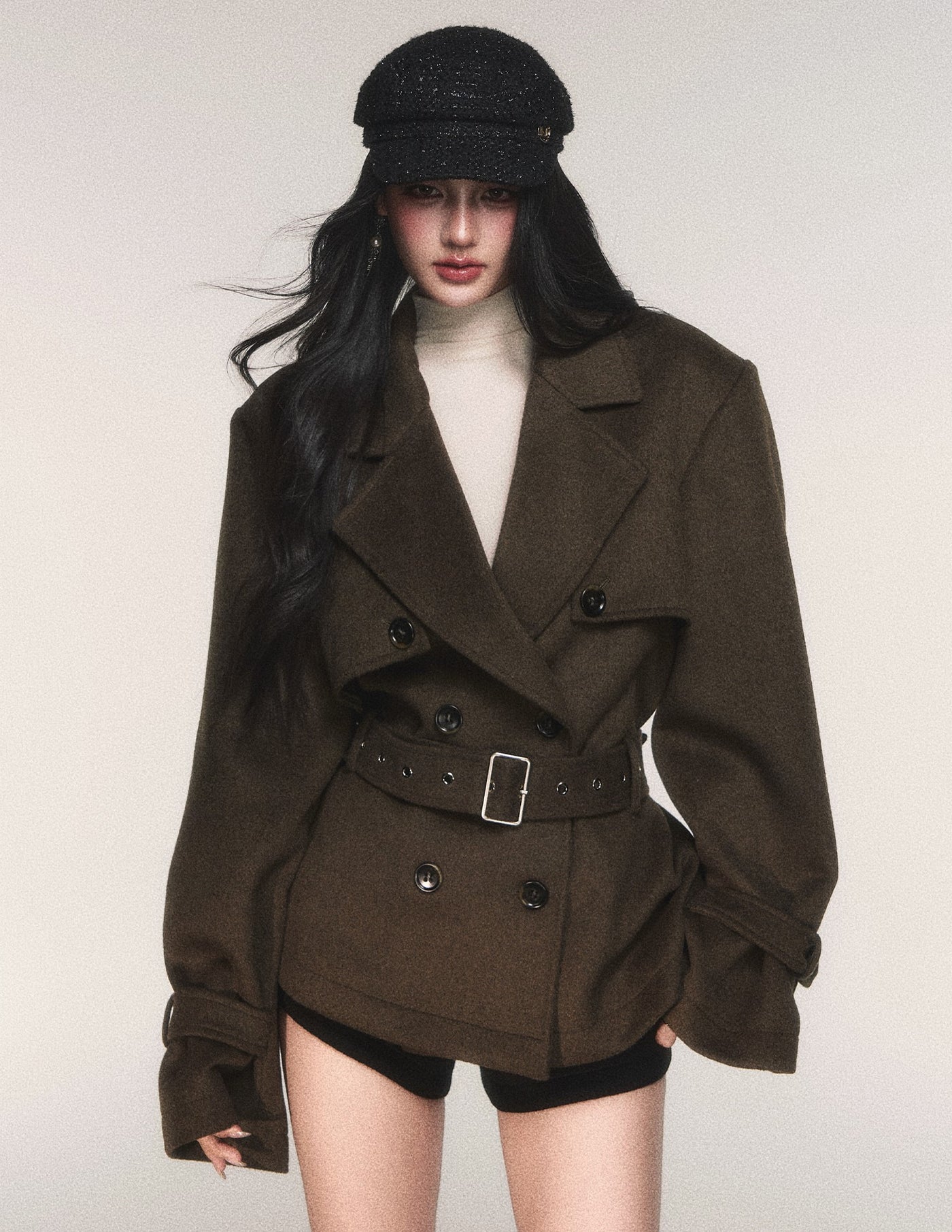 Double-Breasted Wool Trench Short Jacket LUL0216