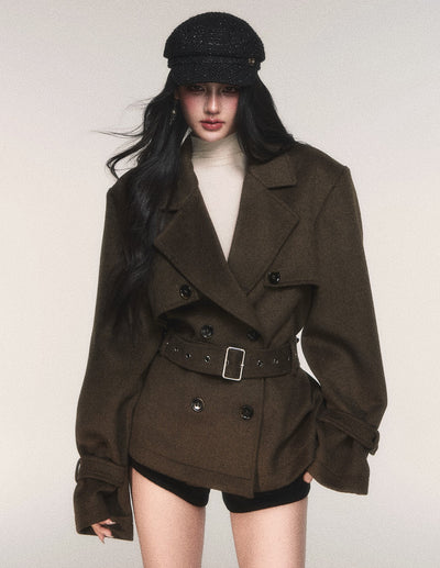 Double-Breasted Wool Trench Short Jacket LUL0216