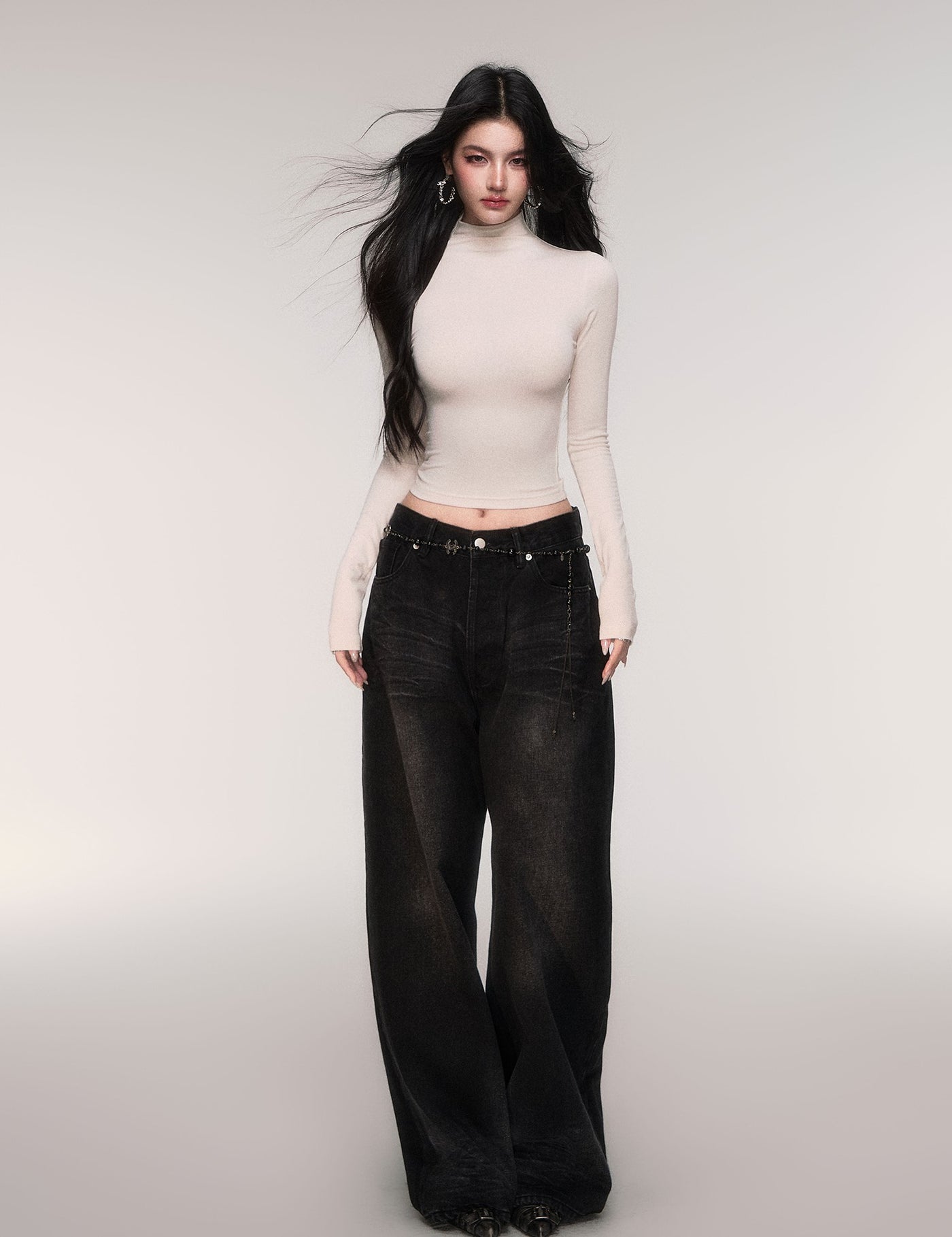 Black High-waisted Wide-leg Casual Jeans LUL0206