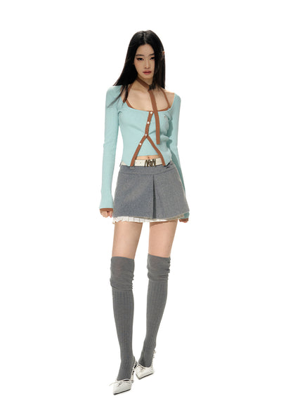 Arc Collar Knitted Cardigan/Halter Neck Top  NOT0167