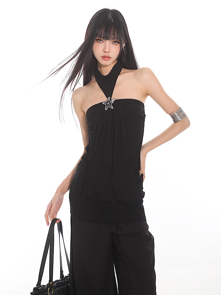 Halter Neck Star Brooch Camisole/Wide-leg Mopping Pants UNC0143