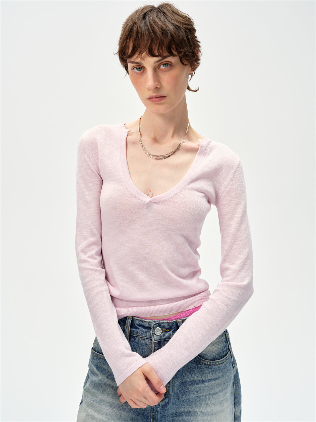 V-neck Long Sleeved Sweater CUR0253
