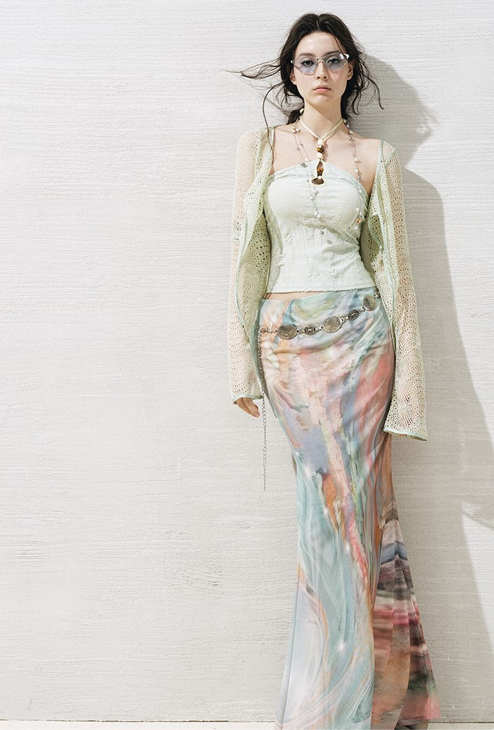 Lace Metallic Cross-strap Top+Cardigan OFA0270