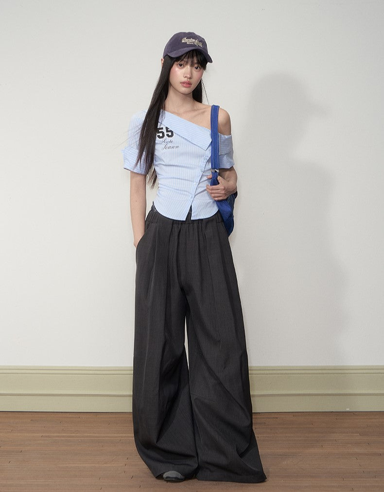 Casual Oblique Shoulder Striped Shirt SOO0012