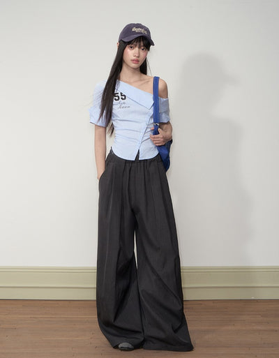 Casual Oblique Shoulder Striped Shirt SOO0012