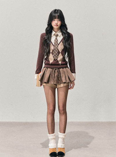 Faux Two-Piece Diamond Pattern Sweater DIA0747