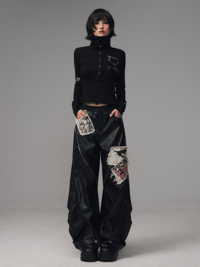 Punk Rock Zipper Split Print Leather Pants FRU0122