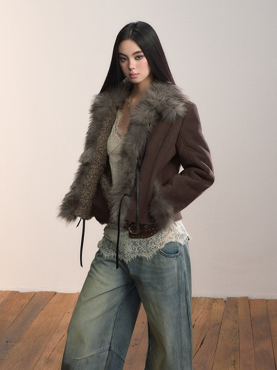 Bow-tie Large Faux Fur Coat VIA0365