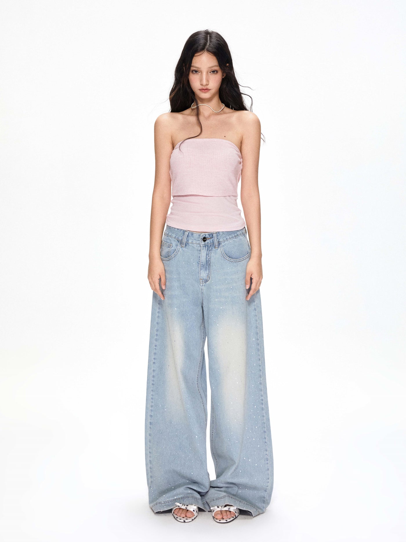Rhinestone Low Waist Jeans APE0390