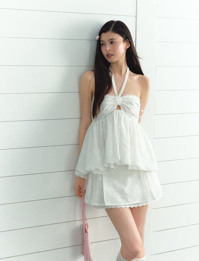 Hollow Lace Halter Neck Top/Skirt LAL0206