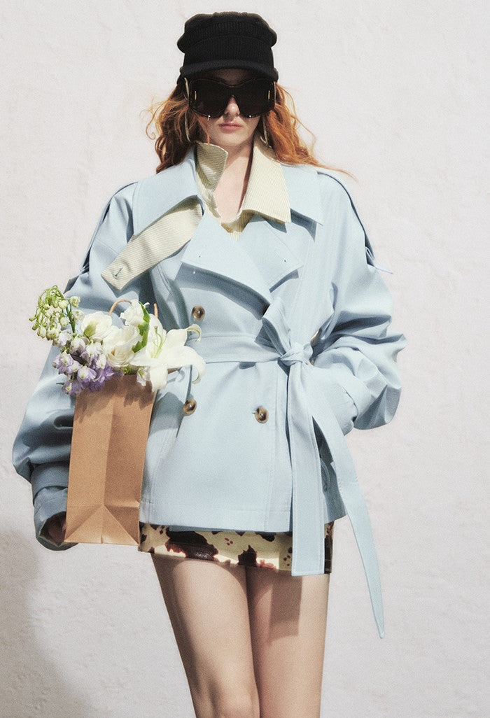 Classic Double-breasted Short Trench Coat OFA0287