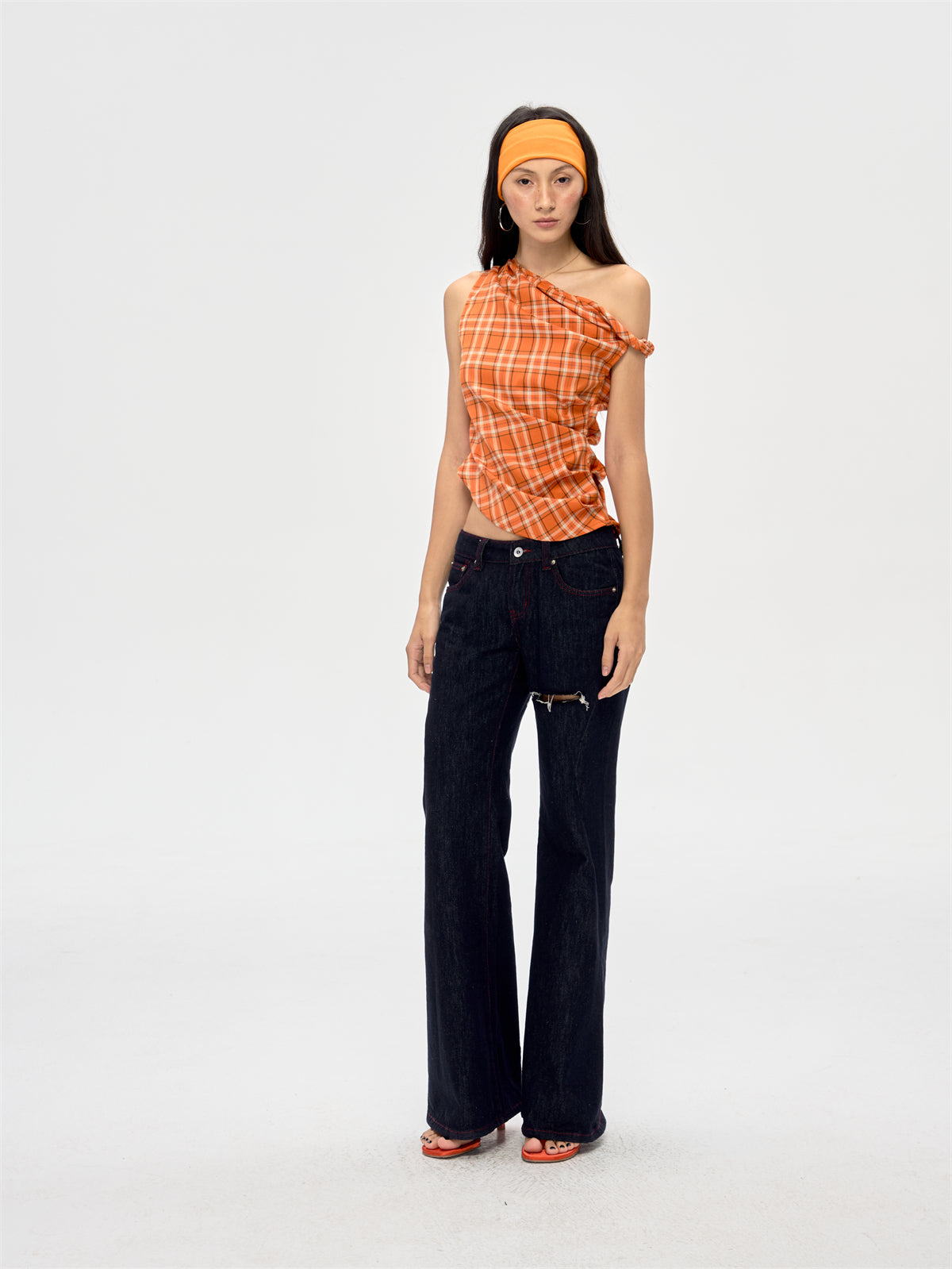 Retro Off-shoulder Plaid Top CUR0208