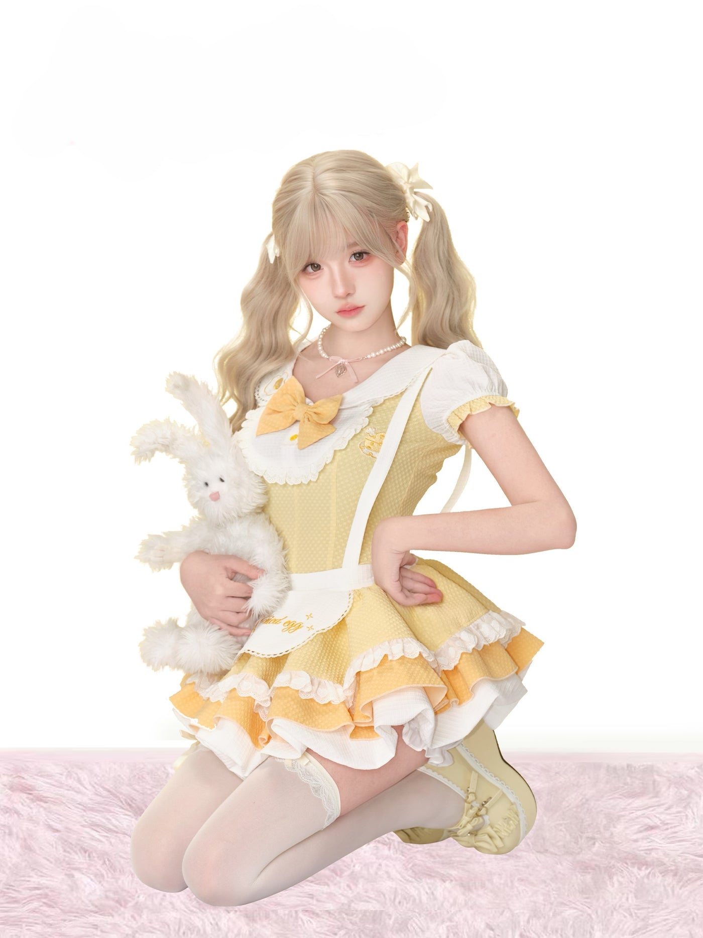 Egg Yellow Bow Lace Shirt/Cake Skirt SER0165