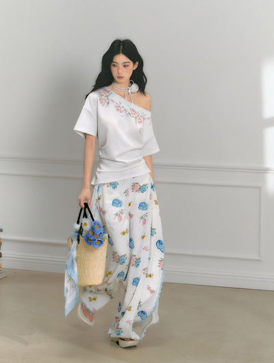 Floral Print Edge Lace Wide-Leg Pants SAL0176