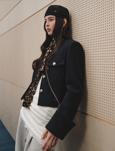 French Style Tweed Round Neck Short Jacket LAL0251