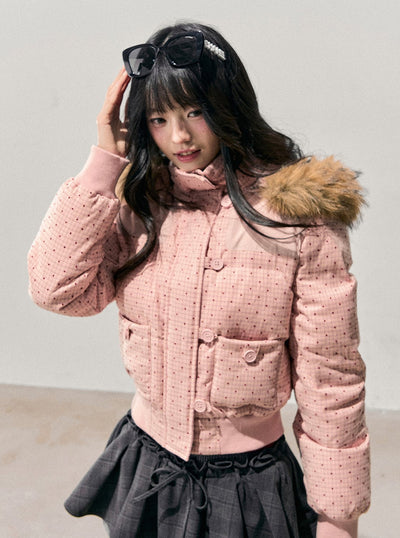 Polka Dot Hooded Warm Cotton Jacket DIA0712