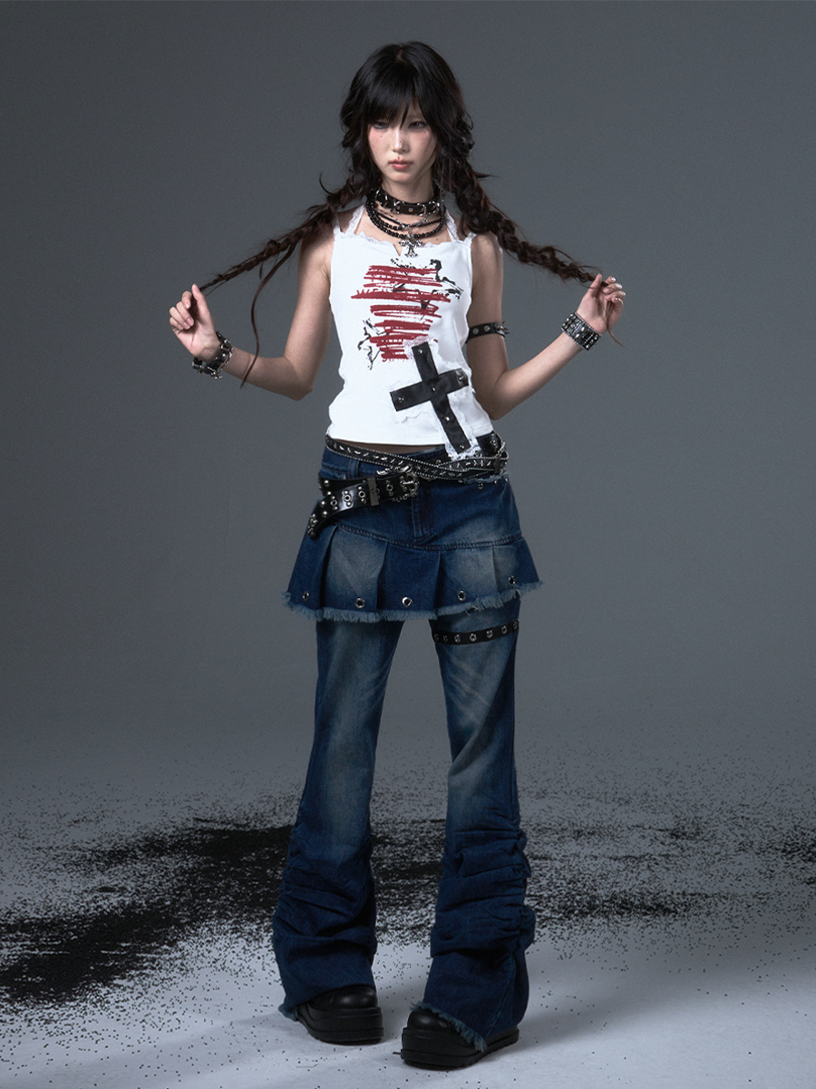 Punk Print Cross Lace Camisole FRU0101