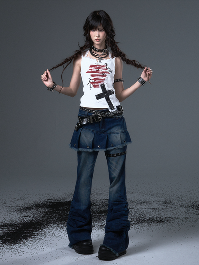 Punk Print Cross Lace Camisole FRU0101