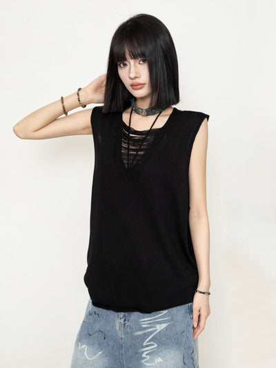 Hollow Design Sleeveless Loose Knit ZER0227