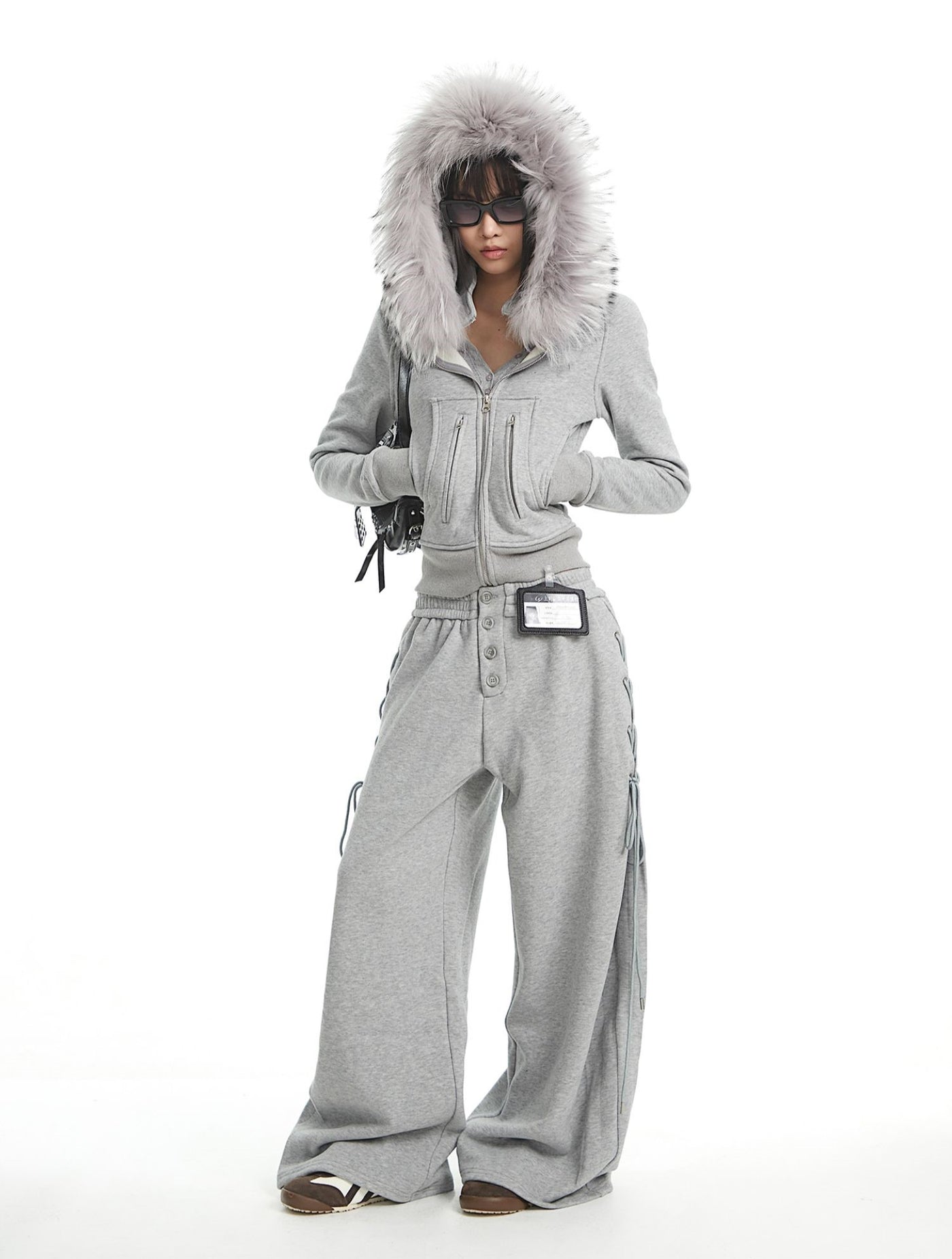 Fur Collar Hooded Sweatshirt Jacket/Pants UNC0326