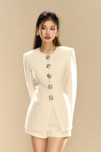 White Slimming Fashionable Square Button Jacket OSH0076