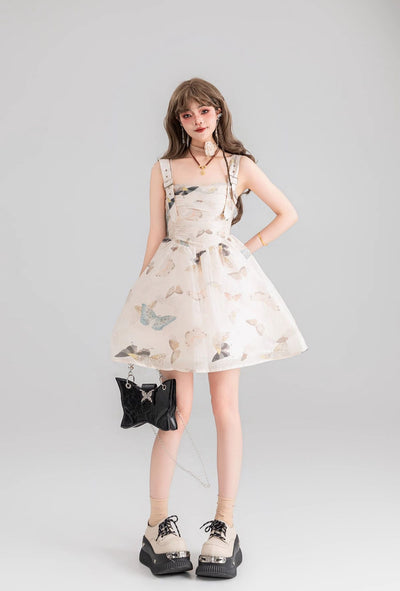 Butterfly Floral Suspender Seaside Holiday Slim Dress KEI0048