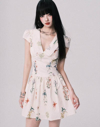 Plant Print French Doll Collar Dress LUL0157