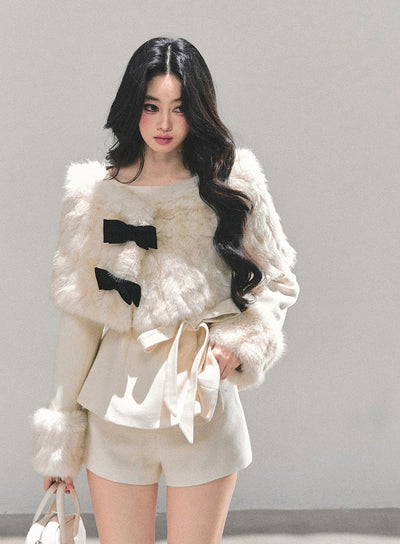 Detachable Cuffs Quilted Jacket/Ribbon Shawl/Shorts DIA0729