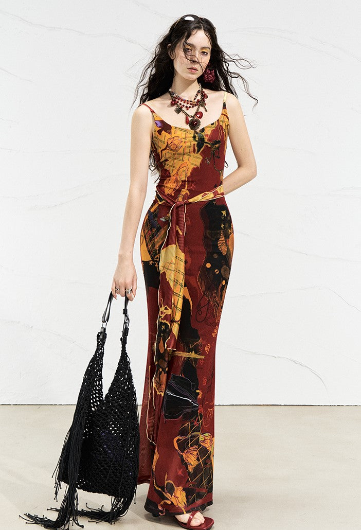 Mondrian Contrast Color Suspender Dress OFA0256
