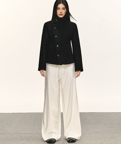 Double-Faced Stand Collar Black Short Coat ANA0076