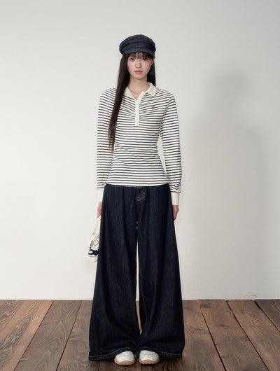 Striped Polo Long-sleeved T-shirt SOO0028