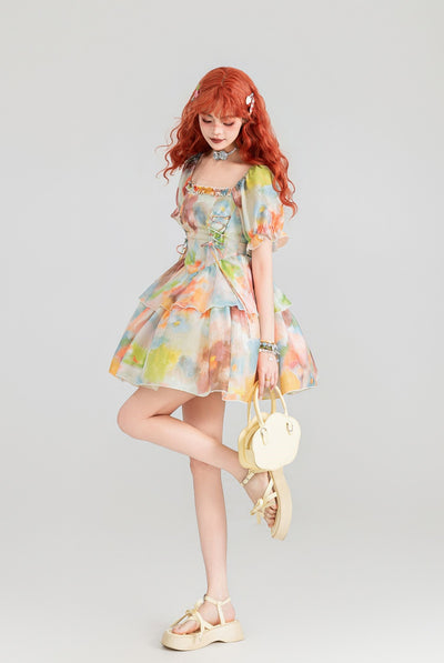 Holiday Painting Style Satin Princess Dress KEI0159