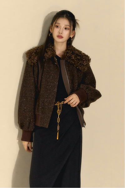 Small Fragrance Wool Short Camel Jacket OSH0092