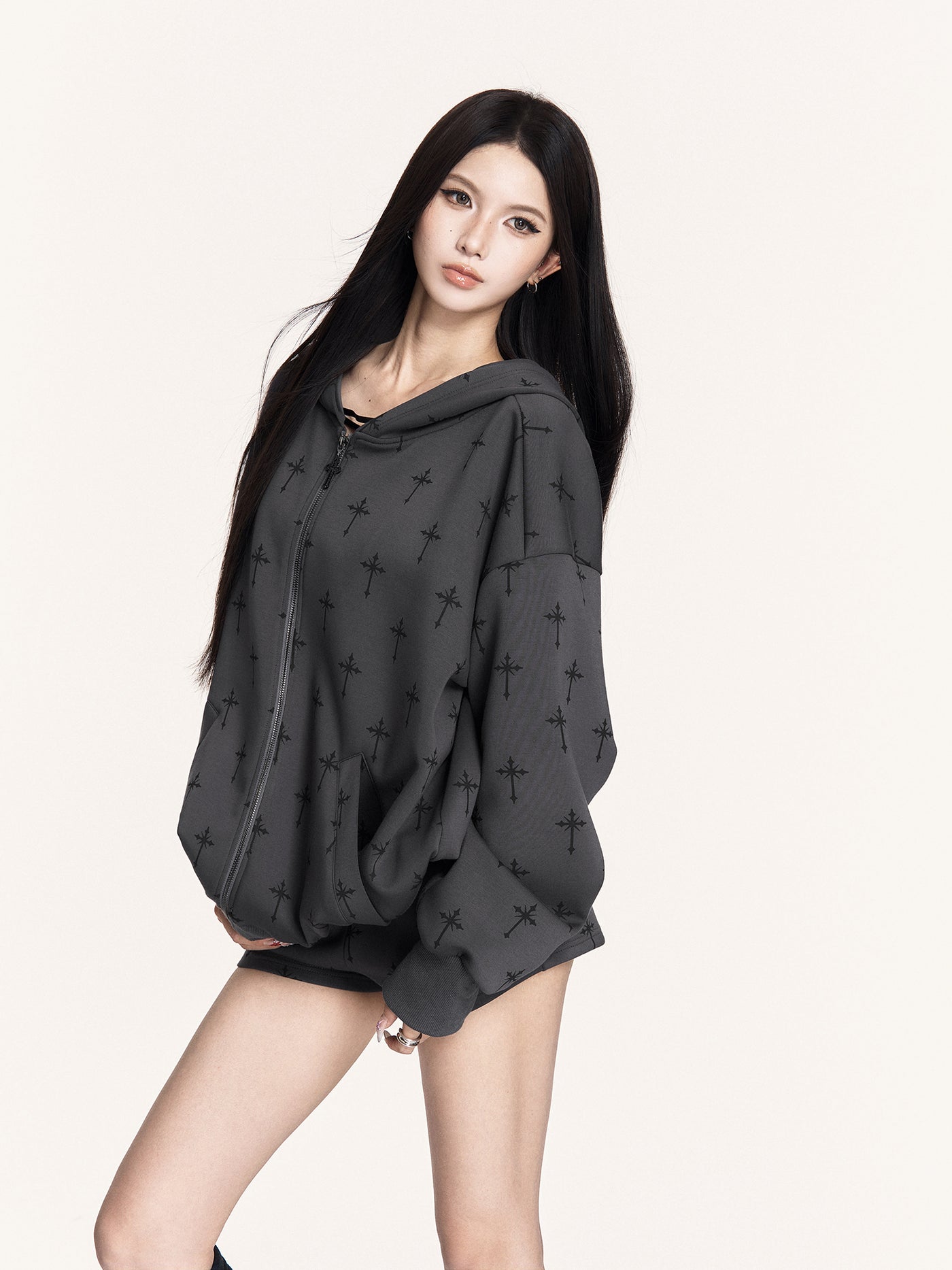 Casual Cross Design Hooded Jacket/Shorts VOC0459