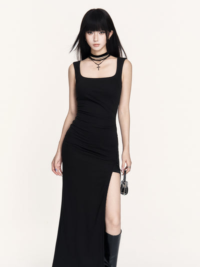 Hepburn Style Slit Long Dress VOC0433